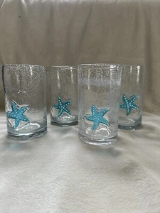 Starfish Hand Blown Bubble Glass Set Of 4 Tumblers High Ball Glasses - Picture 1 of 5