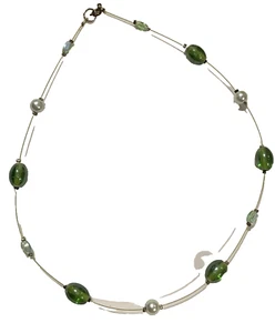 Green Beads Faux Pearl Tubular Line Choker 23cm Drop 46cm Length Gift Box - Picture 1 of 9