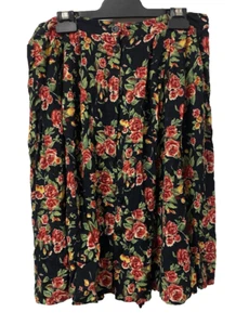 KATIES Womens Vintage Black Floral Button Up Skirt Peasant Boho Size 14 - Picture 1 of 5