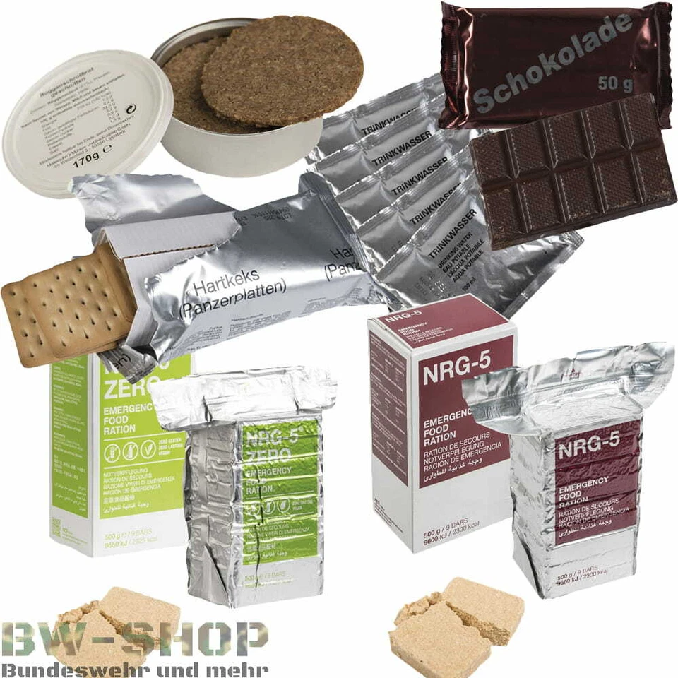 ORIGINAL BUNDESWEHR NOTRATION WASSER / DOSENBROT / HARTKEKSE / SCHOKOLADE BW EPA