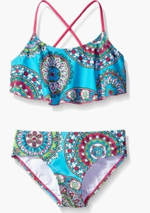 Kanu Surf Girls Alania Flounce Bikini Two Piece Swimsuit Aqua Size 8 00992 - Picture 1 of 2