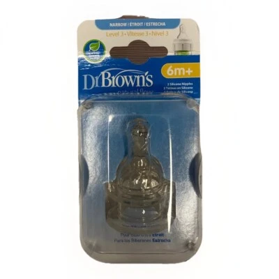 Paquete de 2 pezones de silicona estrechos de flujo natural Dr. Brown's nivel 3 6 m+ 332 Foto 1 de 2
