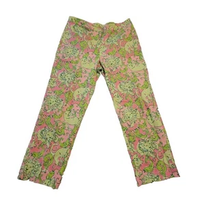 Lilly Pulitzer Fried Catfish Women's 6 Pants Cotton Pink Green Wide Leg   - Picture 1 of 7
