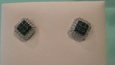 Pendientes de diamantes y zafiros azules de oro blanco de 14K ~ NUEVO Foto 1 de 4