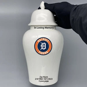 Ceramic Large Urn for Detroit Tigers Baseball Theme, Custom Text - Picture 1 of 5