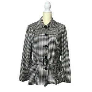 Carlisle Black & White Gingham Wool Blend Button Front Blazer/Coat Womens Size 8 - Picture 1 of 16
