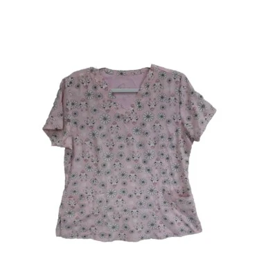 Prints by Maevn Scrub Top Medium Pink Giraffe Nursing Nurse Medical Dentist Work - Image 1 of 4