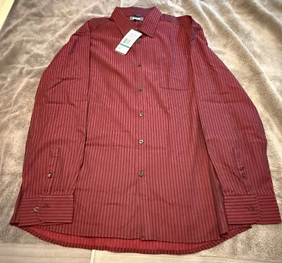Camisa de vestir de diseñador Kenneth Cole para hombre con botones XL NUEVA CON ETIQUETAS borgoña/negro a rayas Foto 1 de 3