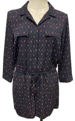 Banana Republic Women's Romper Black Red Geometric Print Long Sleeve Size 6 - Изображение 1 из 4