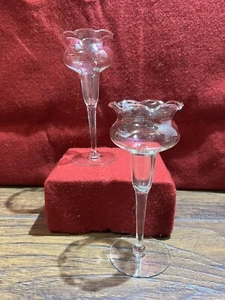 Vintage Princess House Candle Holders Set Of 2 Clear Crystal Stemmed 7 3/4" Tall - Picture 1 of 11