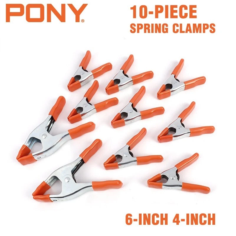 PONY 10-piece 6-inch 4-inch Heavy Duty Metal Spring Clamps Set 2" 1" Jaw opening - Image 1 of 4