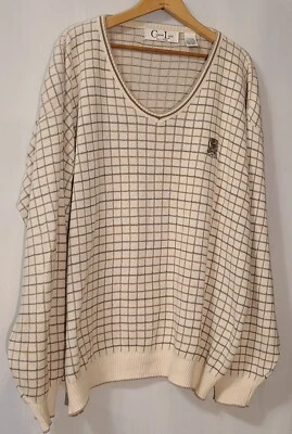 Suéter Tejido Eslabones Ciprés De Colección Años 80 XL Bordado Rejilla Marfil Verde Tostado Foto 1 de 4