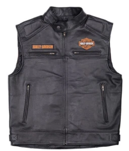 Neu Harley Davidson Herren Motorrad Passing Link schwarz Biker Echtleder Weste - Bild 1 von 3