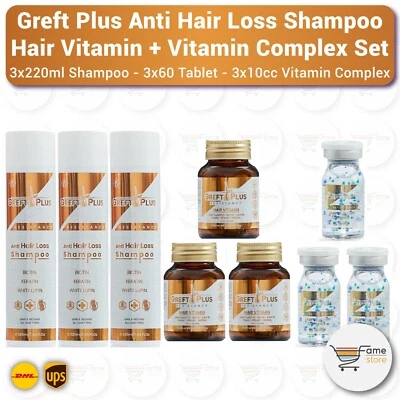 Greft Plus Anti Caída del Cabello (Champú + Tableta + Suero Complejo Vitamínico) Set-3LOTE Foto 1 de 3