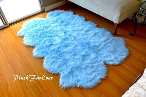 Alfombra azul para bebé de 3' x 5' piel de oveja piel sintética linda decoración de cuna - Imagen 1 de 3