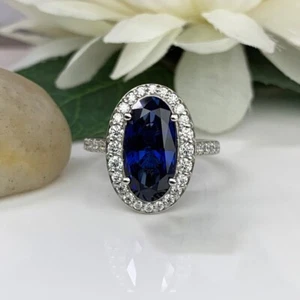 4.60 CT Blue Sapphire Oval Cut Lab Grown Diamond Wedding Ring 950 Platinum - Picture 1 of 12