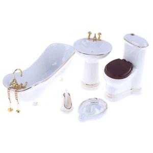 5Pcs 1:12 Dollhouse Miniature Porcelain Bathroom Set Toilet Basin Bathtub M_cd - Picture 1 of 12