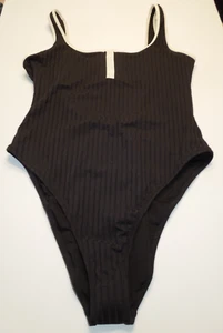 NEW AMERICAN EAGLE AERIE LARGE 1pc SWIMSUIT BLACK, CHEEKY W/ TOP BUTTONS UPF 50 - Picture 1 of 8