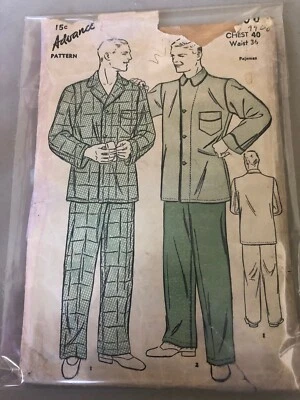 🌺 1930's ADVANCE #6400 - MEN'S TWO PIECE - TWO STYLE PAJAMAS PATTERN  CH40" - Image 1 of 2