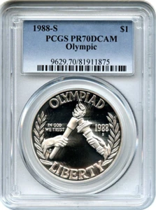 :1988-S S1$ Oympic-Seoul-Commemorative-Silver-Dollar PCGS PR-70-DCAM Top-Pop - Picture 1 of 2