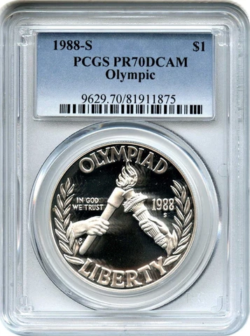 1988-S S1$ Oympic-Seoul-Commemorative-Silver-Dollar PCGS PR-70-DCAM Top-Pop Cover