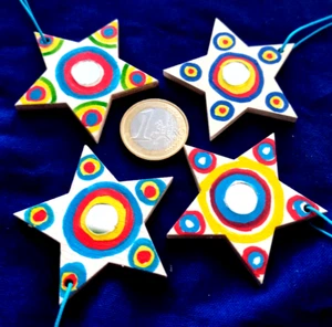 Minkaklecks  Anhänger Holz Deko Handbemalt  1x STERN  5cm  bunt  Weihnachten - Bild 1 von 4