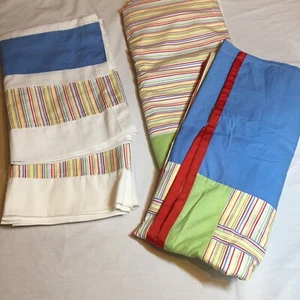 4 Pc Curtain Set Green Blue Yellow Red Stripe Country Curtains Panels Valances - Picture 1 of 10