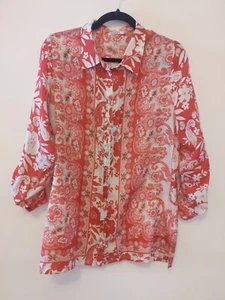 Johnny Was Pink And Red Silk Tunic Button Up Blouse Size Small - Picture 1 of 8