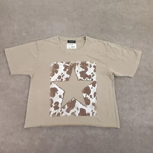 Zutter Crop Top Shirt Womens Small Beige Cow Star Print Short Sleeve Crew Neck - Picture 1 of 8