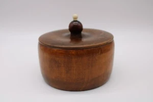Vintage Mid Century Modern Solid Wood Turned Canister w Lid & Handle - 4"T x 5"W - Bild 1 von 11