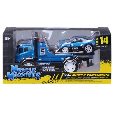 Muscle Machines 1:64 JDM Flatbed / LBWK 1999 Nissan Skyline GT-R R34 Blue 11546 - Image 1 of 2