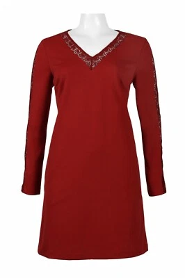 Donna Ricco Crochet Lace Insert Crepe Party Dress Size 16 Cranberry Red NWT $138 - Image 1 of 4