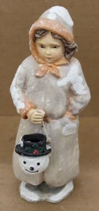 Bethany Lowe Weihnachtsmädchen mit Schneemann Kopf Eimer oder Eimer Figur, 7" groß - Bild 1 von 3