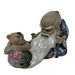 Vecchia statua dinastia cinese Wu Cai porcellana feng shui tong zi bambino ragazzo pesca - Foto 1 di 12