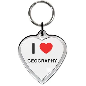 Geography I Love Heart Shaped Key Ring (52mm x 36mm) - Foto 1 di 2