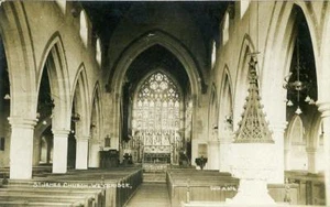 REAL PHOTO POSTCARD OF ST. JAMES CHURCH INTERIOR, WEYBRIDGE, (NEAR EPSOM) SURREY - Picture 1 of 2