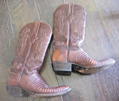 Vintage EUA 6.5 B Lucchese 14" Botas de Cowboy Lagarto Semi Pt'd Toe Femininas - Imagem 1 de 4
