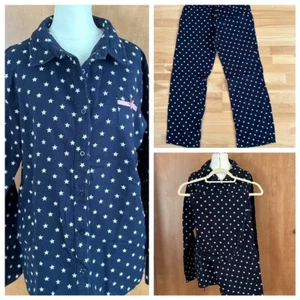 Esprit Blue/Cream Star Pyjamas 100% Cotton Size 12/14 Lovely pair of navy blue p - Picture 1 of 14