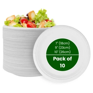 Bagasse Paper Plates 7 / 9 / 10 Inch White Biodegradable Sugarcane Fiber Dishes - Picture 1 of 25