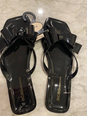 Bcbgeneration Black Lima Bow tie Jelly Slide Thong Sandal Shoe 6M Or 8M Foto 1 de 4