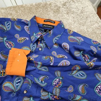 Paul Fredrick Mens XL Slim Fit Long Sleeve Cotton Paisley Dress Shirt Blue - Image 1 of 4