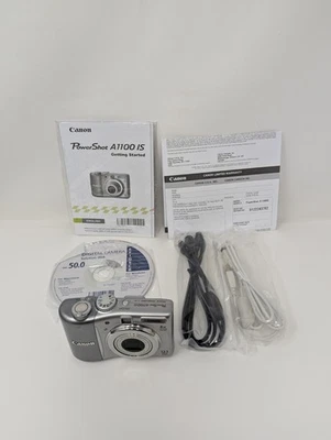 Canon PowerShot A1100 IS Digital Camera Silver 12.1MP - Image 1 of 4