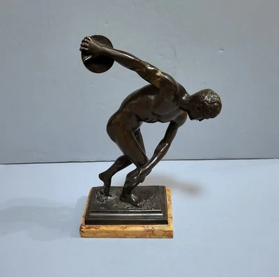 Lanzador de discos G Mazoni Discobolus arte bronce escultura base mármol de colección Foto 1 de 4