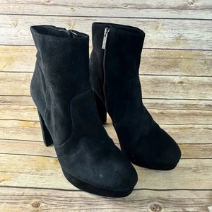 Gianni Bini Damen-Stiefeletten schwarz Veloursleder klobiger Absatz Plateau Reißverschluss 11M - Bild 1 von 8