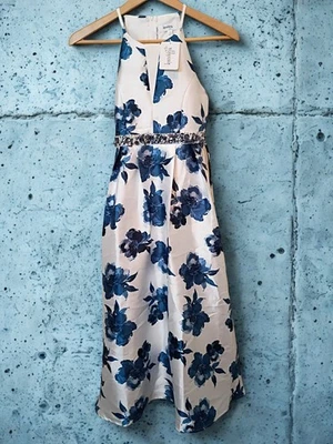 Vestido formal floral blanco y azul sin palabras para niños niñas talla 12 Foto 1 de 4