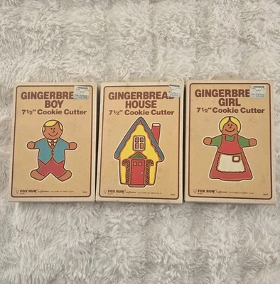 De colección Fox Run Pan de Jengibre Casa Niño y Niña Metal Cortadores de Galletas Navidad Lote de 3 Foto 1 de 4