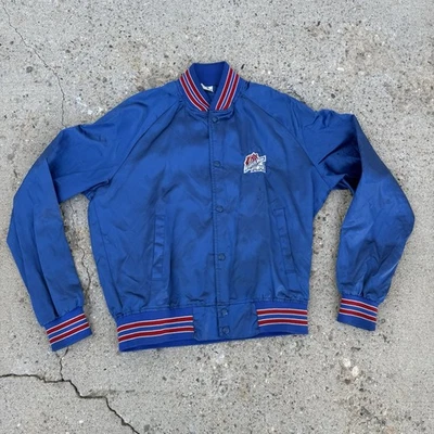 Chaqueta de satén vintage con botones a presión línea de tiza Super Bowl XXI envejecida talla M azul Foto 1 de 4