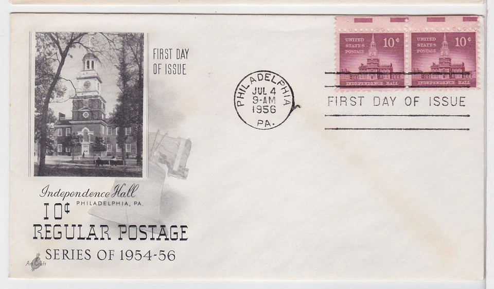TurtlesTradingPost - Independence Hall 10 Cent #1044 - 1956 FDC Artcraft Pair - Image 1 of 1