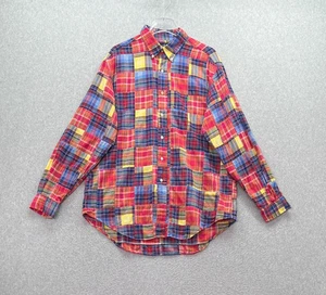 Polo Ralph Lauren Mens Shirt Red Blue Yellow Large Madras Patchwork Button Up - Picture 1 of 8