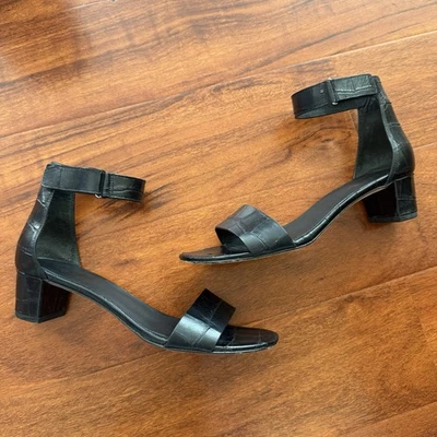 Sandalia de ciudad VINCE “Rita” con correa al tobillo de cuero con tacón negra 37,5 talla 7,5 M Foto 1 de 4
